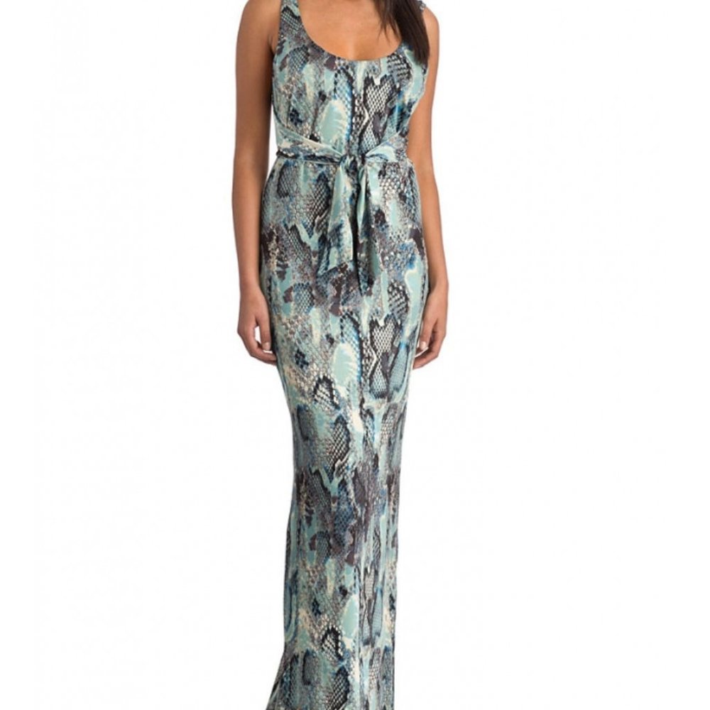 Marisa Kenson Teal Black Snakeskin Print Sleeveless Cut-Out Maxi Dress - XS NWT